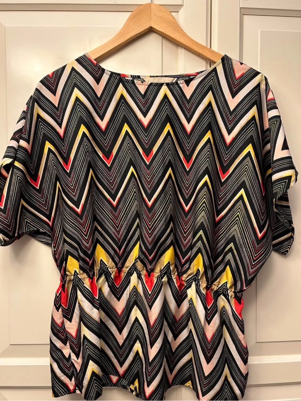 Banana Republic Striped V-Neck Top - Black, Yellow, Pink, Cream